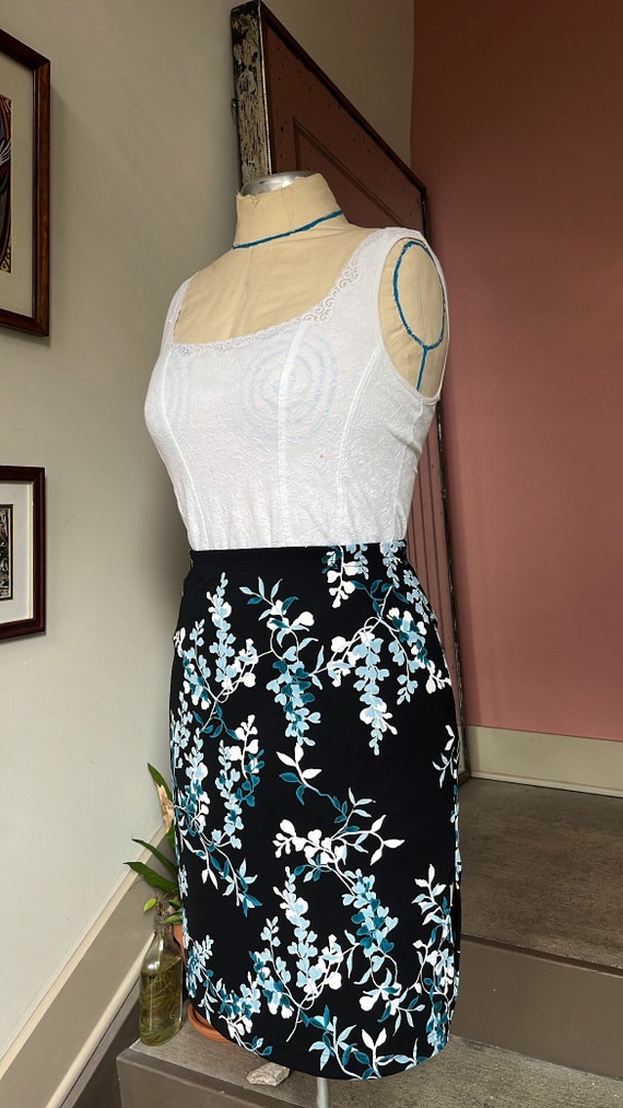 Vintage 90s Blue Floral Skirt - image 1