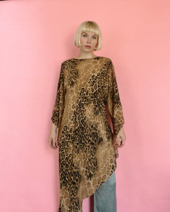 VTG Y2K Leopard Print Asymmetrical Top