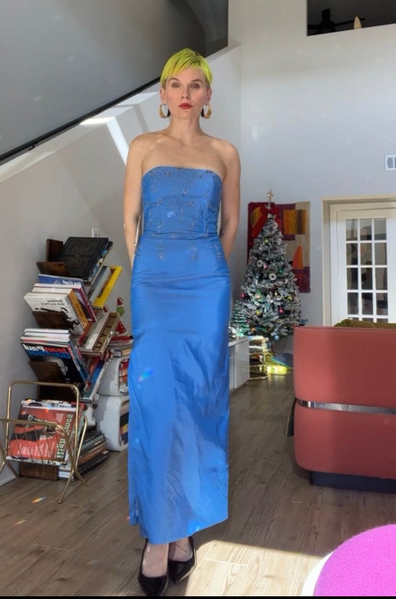 VTG 90s Jessica McClintock Blue Metallic Dress