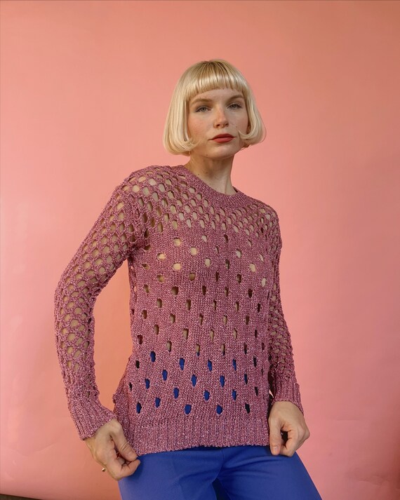 VTG 70s/80s Etoile Paris Lilac Metallic Open Weave Sweater