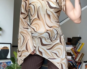 VTG Y2K Asymmetrical Printed Sheer Tunic