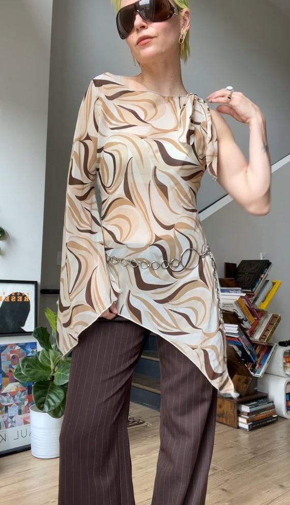 VTG Y2K Asymmetrical Printed Sheer Tunic