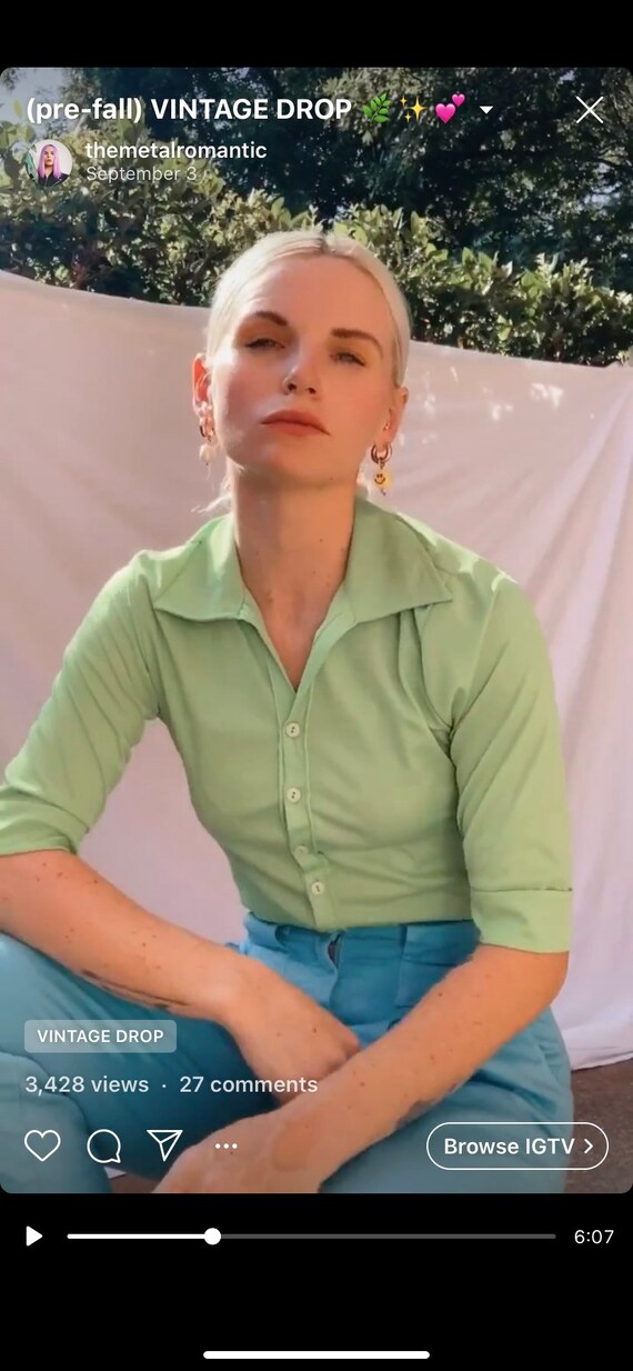 Vintage 90s/y2k Neon Green Poly Blouse