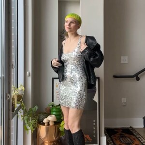 VTG Y2K bebe Mirror Sequin Knit Bodycon Dress image 2