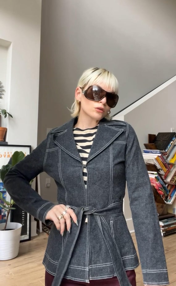 Veste En Jean Vintage Y2K MODSGUE Pour Femme - Veste Courte Oversized Boutonnée Mi-Saison - Style Rétro Tendance Printemps Été Automne