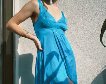 Bright Blue Nylon Slip Dress