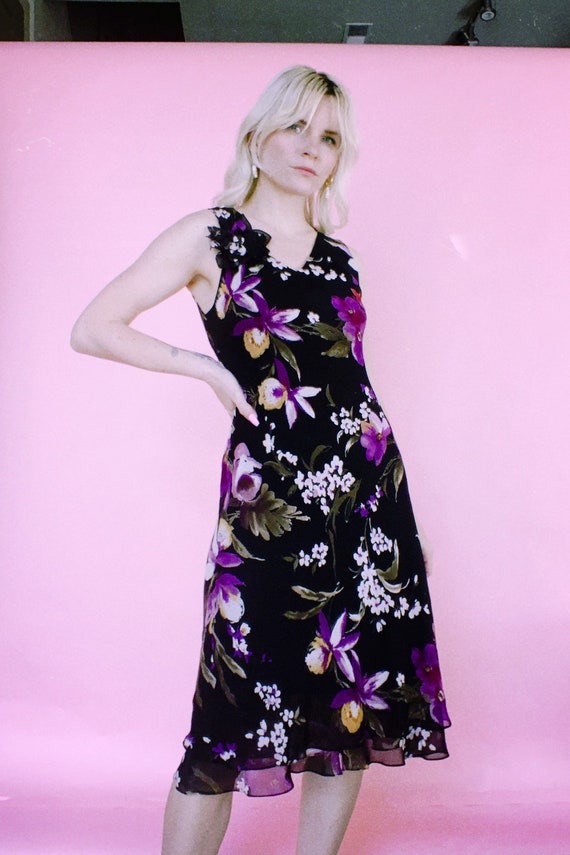 Vintage 90s Silk Chiffon Floral Dress