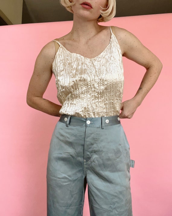 VTG Cream Scrunch Satin Tank Top