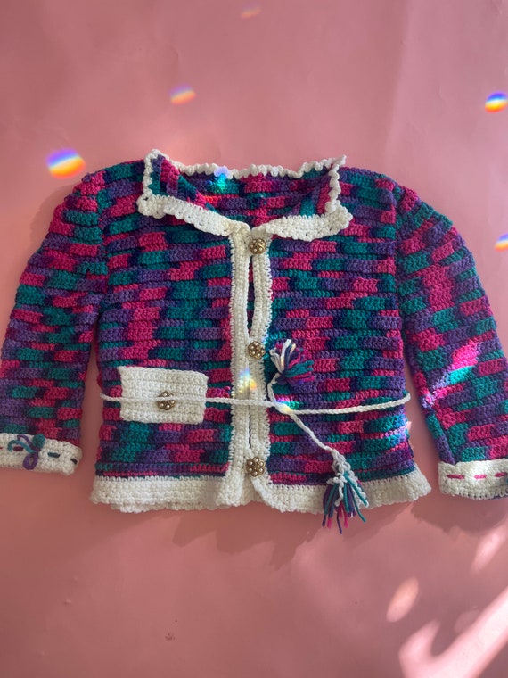 Vintage Handmade Kids Crochet Knit Cardigan