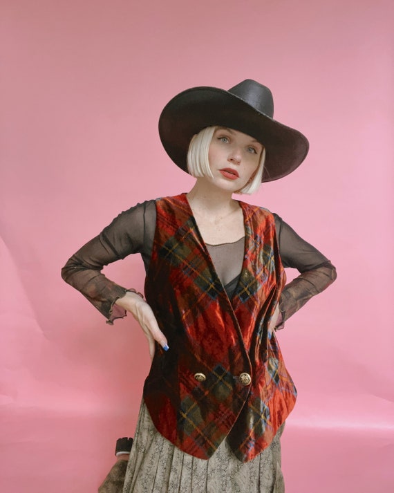Vintage 80s Laurèl Plaid Velvet Waistcoat