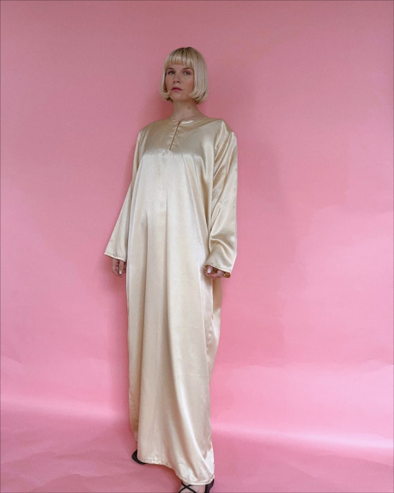 Vintage Cream Satin Kaftan Dress