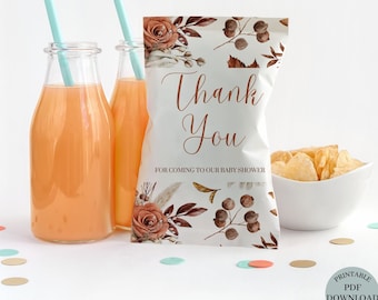 Fall Baby Shower Chip Bag| Autumn Baby Shower Chip Bag | Fall Baby Shower Favor Thank You | Girl Baby Shower Favors Printable| Floral Chip