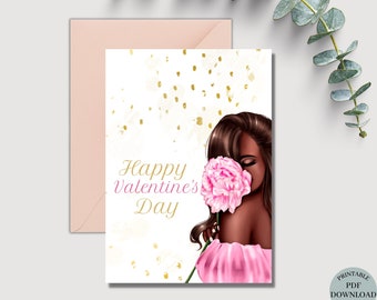 Valentines Card Printable Pink Valentine Romantic Valentines Day Card for Her Wife Valentine Girlfriend Valentine Black Love First Valentine