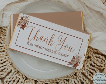 Fall Baby Shower Chocolate Wrapper Label|Fall Baby Shower Candy Bar Print |Autumn Baby Shower Favor Treat|Boho Baby Thank You Candy Bar