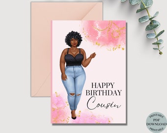 Cousin Card Birthday Card For Cousin Printable Card From Cousin Best Cousin Ever Cousin Gift Watercolor 5x7 African American