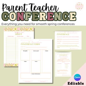 Conferentiebundel voor ouders Voorjaarsbijeenkomsten congresbriefjes Aanmeldingsblad Herinneringskaarten Conferentieformulieren Bewerkbaar Canva-hulpmiddel voor docenten
