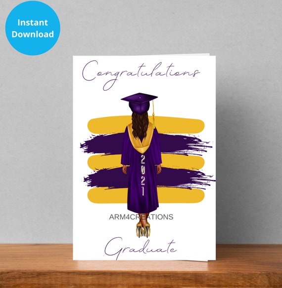 Printable Purple College Graduate | High School Graduate| African American Woman| Instant Download Il_570xn