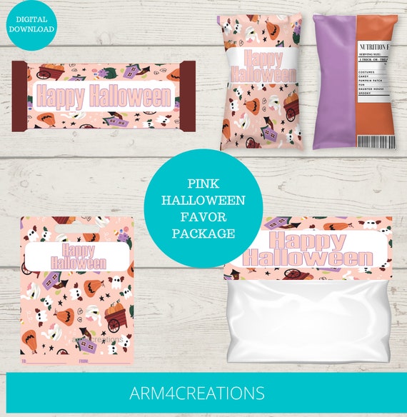 Halloween Party Favors | Halloween Chip bag | Halloween Goody Bag | Pink Halloween Favors | Printable favors| Girly Halloween Il_570xn