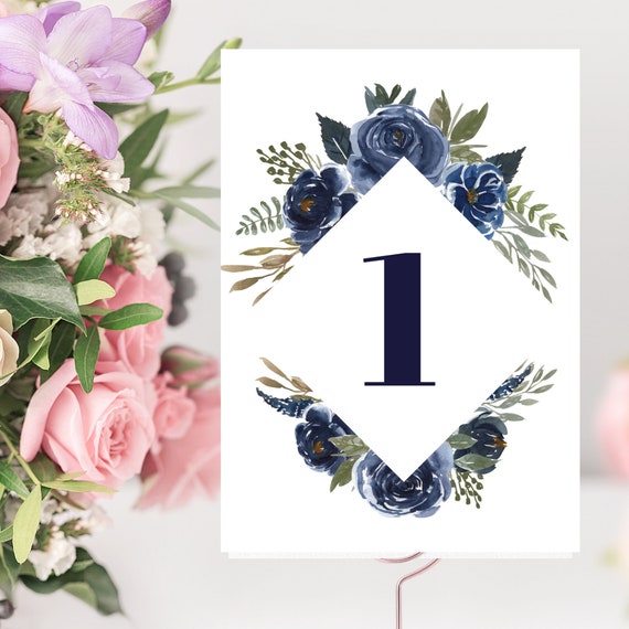 Blue Floral Table Numbers | Reception| Instant Downloads| Printable Il_570xn