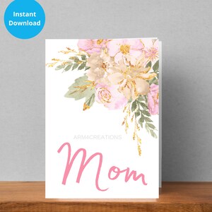 Carte de voeux florale pour maman Carte de maman rose à imprimer Carte de remerciement pour maman Carte de remerciement pour maman Carte d'anniversaire florale simple Carte de voeux florale pour la fête des Mères
