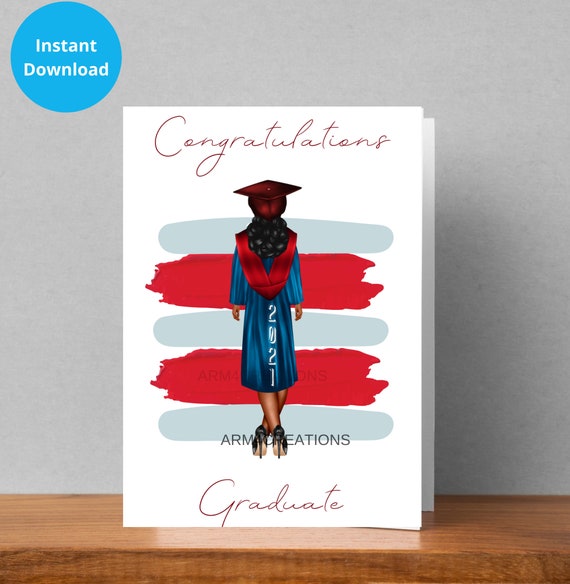 Printable Blue College Graduate | High School Graduate| African American Woman| Instant Download Il_570xn