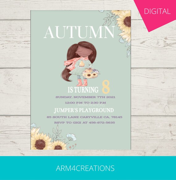 Fall Birthday Invite | Fall Autumn Invite | Autumn Sunflower | Templett | Editable Il_570xn
