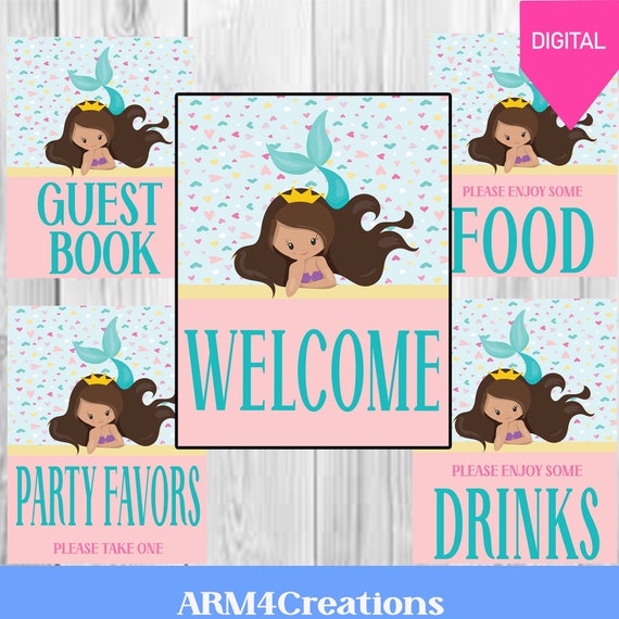 Mermaid Table Sign Printable | Mermaid Birthday Il_570xn
