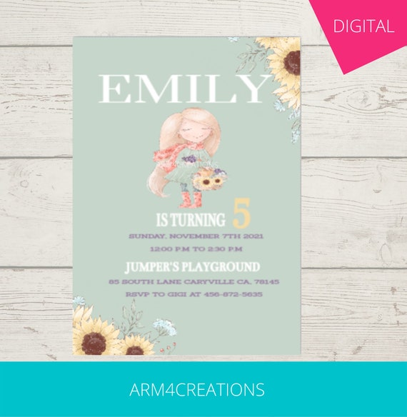 Fall Autumn Birthday Invite |Fall Birthday Invite | Autumn Sunflower | Templett | Editable | Fall Printable Il_570xn