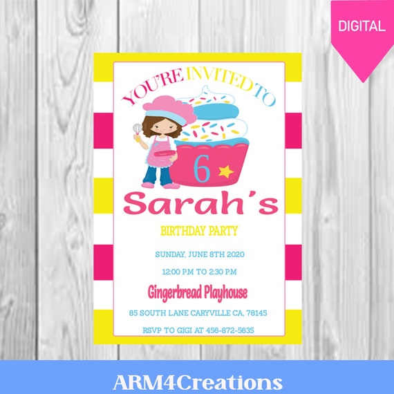 Cooking Party Invite | Baking Party | Cupcake Birthday Il_570xn