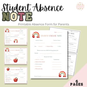 Notiz für Studenten | Schule Entschuldigung Form | Mitteilungsbrief für Eltern | Anwesenheitsnotiz | Schulnoten Absenz| Sick Note | Hinweis von Home