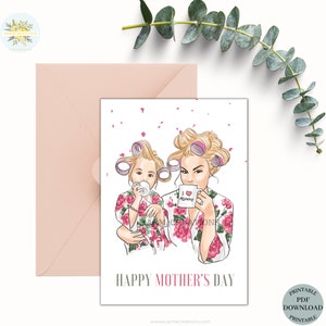 Cartão de chá para o dia das mães, a melhor mãe de todos os tempos, mãe e filha, mimar a mãe, cartão de spa, relaxar, cartão da filha, copo de chá, rosa, dia das mães