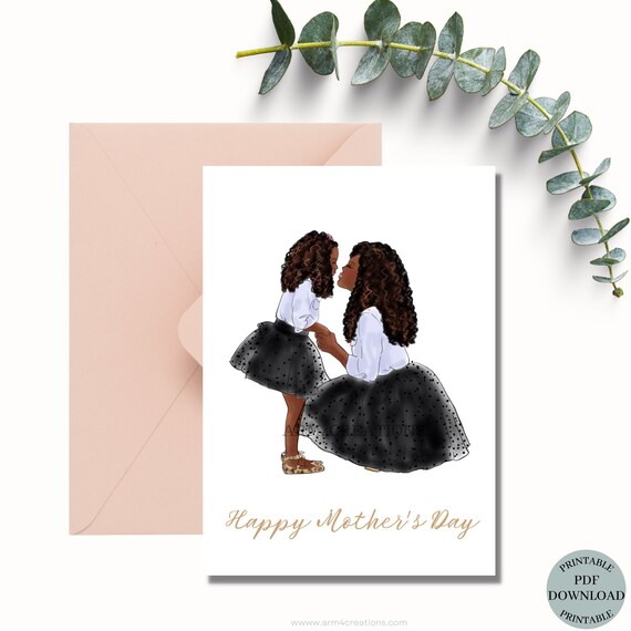 Mothers Day Card Printable african American Mom Instant - Etsy