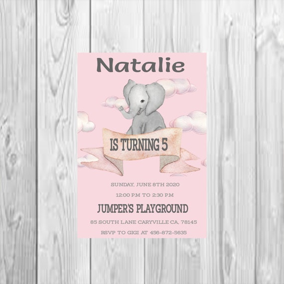 Pink Elephant Invite Printable, Elephant Birthday Invitation Il_570xn