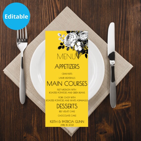 Black Yellow Wedding Menu Printable Il_570xn