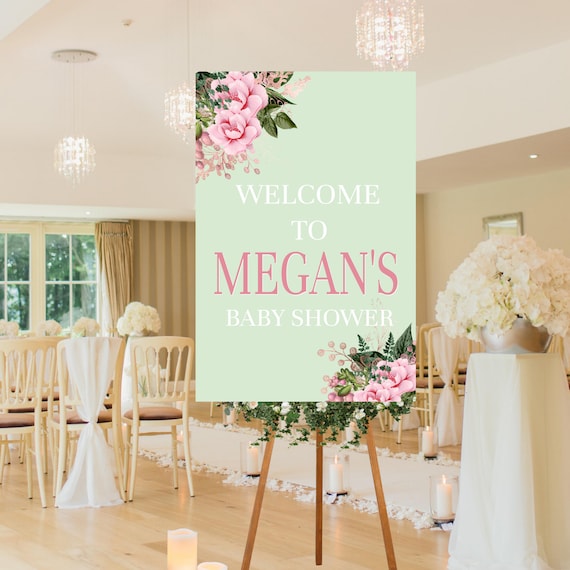 Pink Greenery Floral Baby Shower Sign Printable Templett Il_570xn