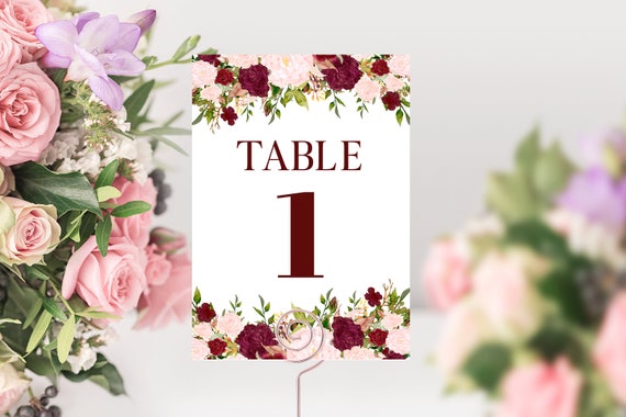 Maroon Table Numbers | Wedding Table Numbers| Reception| Burgundy| Instant Download Il_570xn