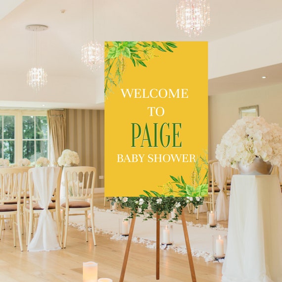 Greenery Baby Shower Welcome Sign | Yellow Baby Shower Sign Printable Il_570xn