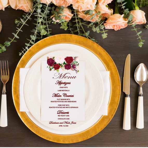 Maroon Wedding Menu | Marsala| Wedding Dinner Il_570xn