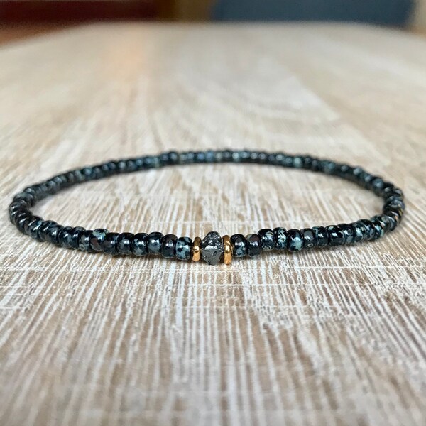 Raw Natural Black Diamond Bracelet Men/ AAA Quality Rare Uncut Diamond Beaded Bracelet/ Mens thin Beaded Bracelet/ Gift For Him