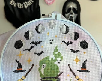 Modèle de point de croix pour Halloween, créations de sorcières