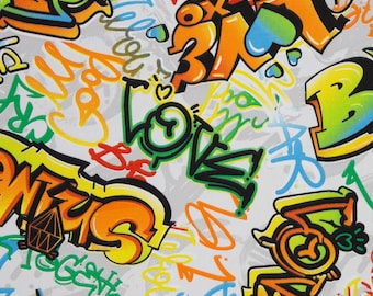 Dekostoff Leinenoptik Graffitis meterware