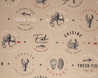 Dekostoff Leinenoptik Meerestiere Emma beige meterware