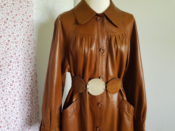 70s leather coat-cognac colors