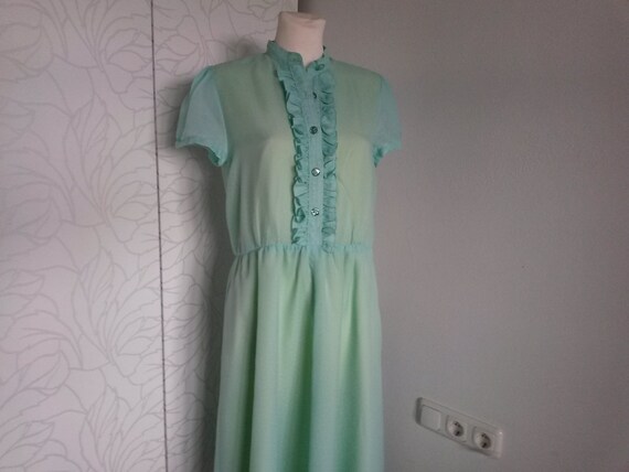 Ruffle dress 80s turquoise/yellow
