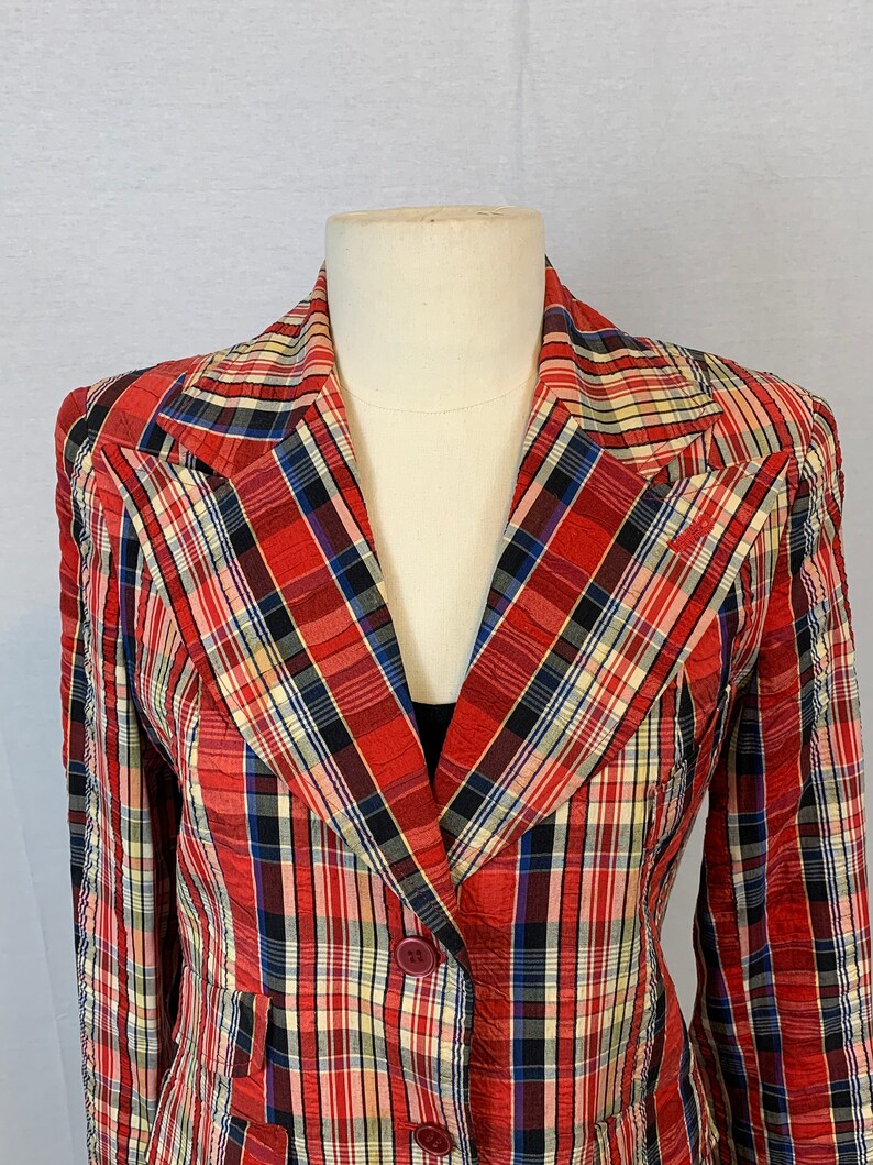 Red plaid seersucker blazer