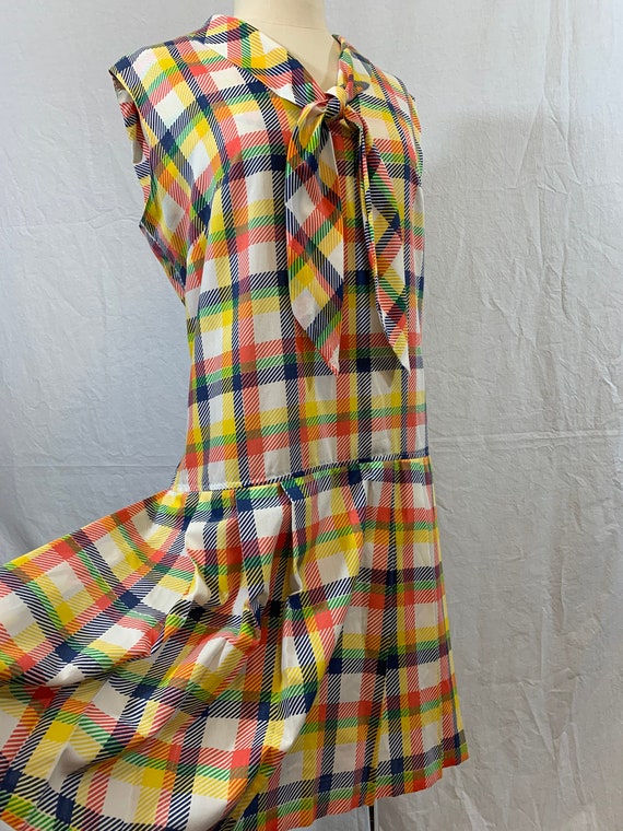 Playsuit Romper rainbow plaid tie neck