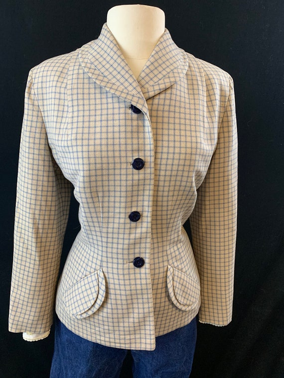 40's 50's Wool windowpane jacket with sweetheart p