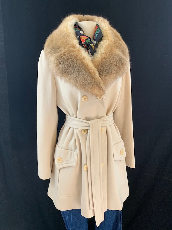 Exquisite wool safari trench knit jacket with fur