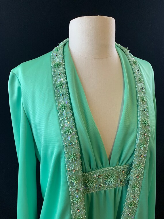 Vintage Jack Bryan 2 piece mint green beaded maxi… - image 8