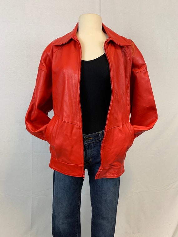 Red leather I Magnin bomber jacket